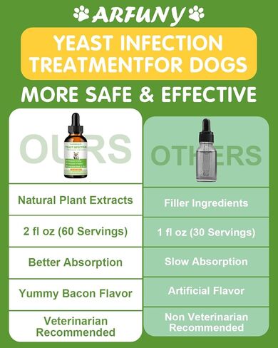 علاج عدوى الخميرة الطبيعية للكلاب | 60 مل يدعم تخفيف الحكة الصحية | علاج عدوى الأذن بالخميرة لدى الكلاب | تخفيف التهابات الكلاب وتخفيف الحساسية وتخفيف الحكة الجلدية | 2 أونصة سائلة، نكهة لحم الخنزير المقدد in Kuwait