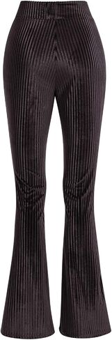 Women's Solid High Waist Mermaid Ruffle Flare Pants Casual Stretchy 70's Disco Bell Bottom Wide Leg Leggings Yoga Trousers in Saudi Arabia