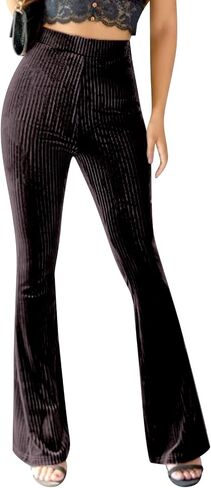 Women's Solid High Waist Mermaid Ruffle Flare Pants Casual Stretchy 70's Disco Bell Bottom Wide Leg Leggings Yoga Trousers in Saudi Arabia