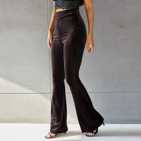 Women's Solid High Waist Mermaid Ruffle Flare Pants Casual Stretchy 70's Disco Bell Bottom Wide Leg Leggings Yoga Trousers in Saudi Arabia