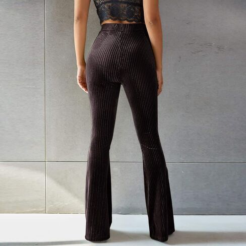 Women's Solid High Waist Mermaid Ruffle Flare Pants Casual Stretchy 70's Disco Bell Bottom Wide Leg Leggings Yoga Trousers in Saudi Arabia