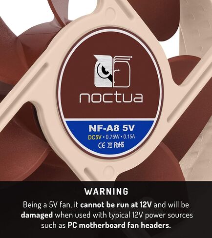 Noctua NF-A8 5V، مروحة هادئة ممتازة مع كابل محول طاقة USB، 3 دبابيس، إصدار 5 فولت (80 ملم، بني) in Saudi Arabia