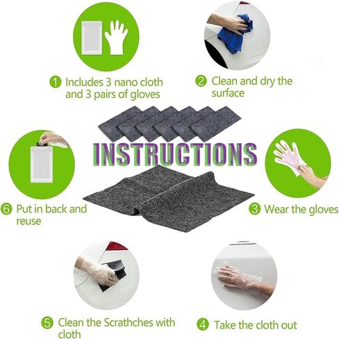 قماش نانو سباركل للتنظيف، مزيل خدوش السيارة من قماش نانو سباركل، قماش نانو سباركل لخدوش السيارة، قماش مزيل خدوش السيارة للبقايا - استعادة طلاء السيارة إلى اللون الأصلي (6 قطع) in Kuwait