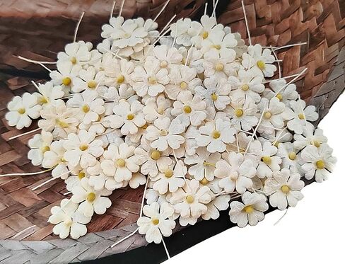 HukDok Mini Flowers with Thread Stem Mulberry Paper Flower Embellishment Card Craft Supplies Scrapbooking DIY Card Crafts Projects. (Purple Tone) in Saudi Arabia