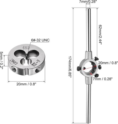uxcell Round Die Stock Handle Wrench Holder 20mmx7mm M4-M6 Metric & Metric Round Die 6#-32 UNC 0.8" OD Machine Thread Right Hand Threading Die in Saudi Arabia