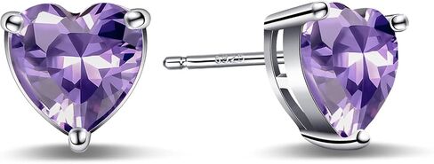 925 Sterling Silver Heart Amethyst Stud Earrings Purple Birthstone Earrings for Women Hypoallergenic Valentines Day Earrings for Sensitive Ears in Saudi Arabia