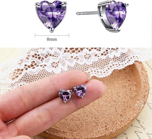 925 Sterling Silver Heart Amethyst Stud Earrings Purple Birthstone Earrings for Women Hypoallergenic Valentines Day Earrings for Sensitive Ears in Saudi Arabia