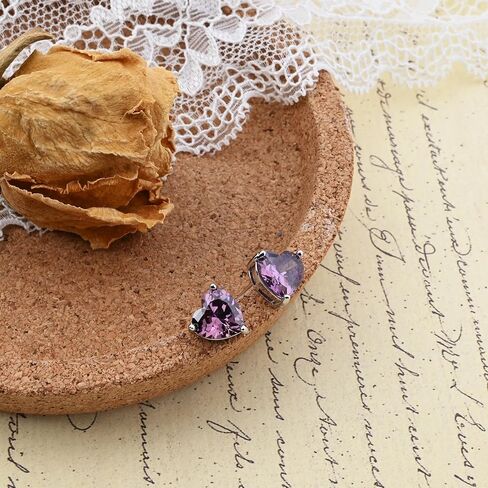 925 Sterling Silver Heart Amethyst Stud Earrings Purple Birthstone Earrings for Women Hypoallergenic Valentines Day Earrings for Sensitive Ears in Saudi Arabia