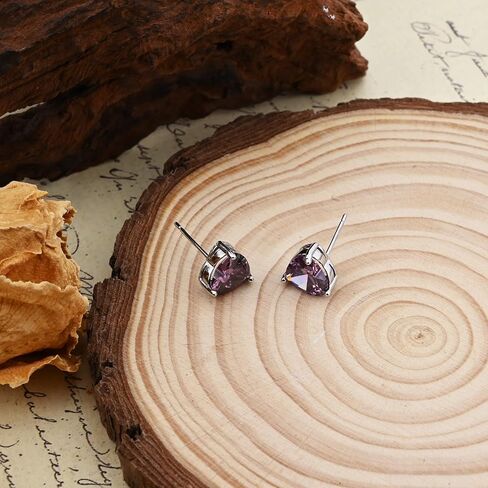 925 Sterling Silver Heart Amethyst Stud Earrings Purple Birthstone Earrings for Women Hypoallergenic Valentines Day Earrings for Sensitive Ears in Saudi Arabia
