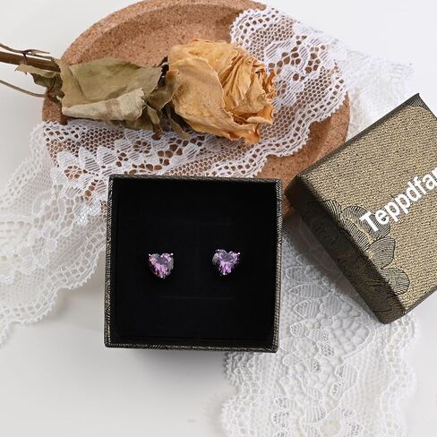 925 Sterling Silver Heart Amethyst Stud Earrings Purple Birthstone Earrings for Women Hypoallergenic Valentines Day Earrings for Sensitive Ears in Saudi Arabia