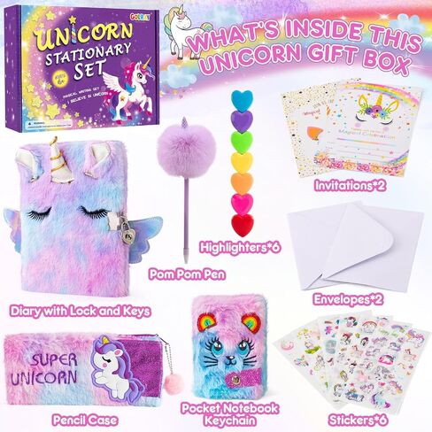 Golray Unicorn Diary for Girls with Lock and Keys, Kids Unicorn Journal for Girls Diary, Plush Notebook Key Chain Stickers, Cute Stationery Stuff, Unicorn Toys Birthday Gift for Girls Age 6 7 8 9 10 in Saudi Arabia