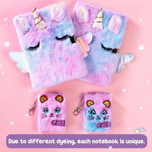 Golray Unicorn Diary for Girls with Lock and Keys, Kids Unicorn Journal for Girls Diary, Plush Notebook Key Chain Stickers, Cute Stationery Stuff, Unicorn Toys Birthday Gift for Girls Age 6 7 8 9 10 in Saudi Arabia