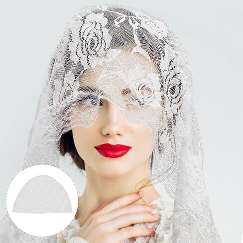 Chapel Veil Floral Lace Head Cover Catholic Mass Face Covering Soft Scarf Mantilla Veils for Women Church (White) in Saudi Arabia