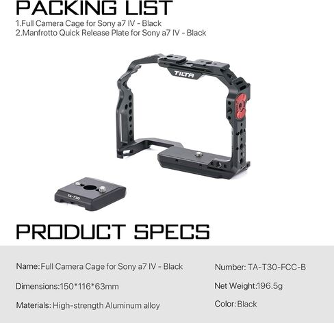 قفص كاميرا كامل من Tilta متوافق مع Sony a7 IV | يعمل مع A7IV / A1 / A7S3 / A7R4 / A7III / A7R3 / A9 / A9II | متوافق مع DJI Ronin Gimbals | تا-T30-FCC-B in Kuwait