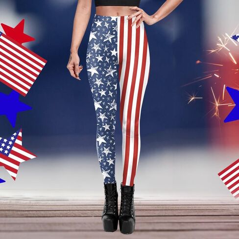 Women's American Flag Leggings USA 4th of July Patriotic Stripes High Waist Soft Stretchy Yoga Pants in Saudi Arabia