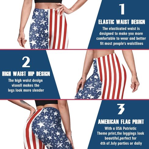 Women's American Flag Leggings USA 4th of July Patriotic Stripes High Waist Soft Stretchy Yoga Pants in Saudi Arabia