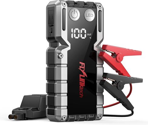 بطارية السيارة FLYLINKTECH 5000A (ما يصل إلى 9.0 لتر غاز أو 8.0 لتر)، حزمة بطارية محمولة للسيارة، صندوق القفز 12 فولت مع كابلات القفز الآمنة، شحن سريع 3.0، أضواء، شاشة LCD in Kuwait