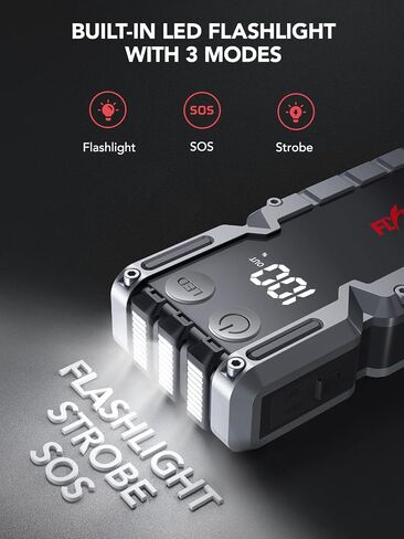 بطارية السيارة FLYLINKTECH 5000A (ما يصل إلى 9.0 لتر غاز أو 8.0 لتر)، حزمة بطارية محمولة للسيارة، صندوق القفز 12 فولت مع كابلات القفز الآمنة، شحن سريع 3.0، أضواء، شاشة LCD in Kuwait