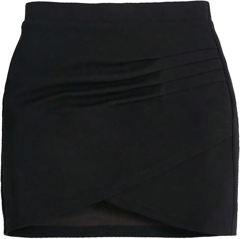 OYOANGLE Girl's Wrap Front Ruched Asymmetrical Hem Casual Solid Summer Unlined Short Skirt in Saudi Arabia