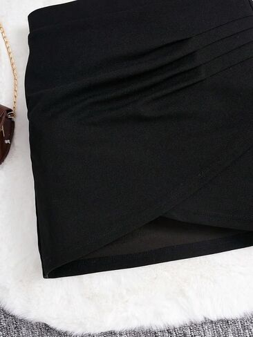 OYOANGLE Girl's Wrap Front Ruched Asymmetrical Hem Casual Solid Summer Unlined Short Skirt in Saudi Arabia