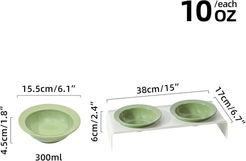 Ceramic Raised Cat Bowl, Elevated Cat Food and Water Bowl,Kitty Bowl,Cat Dish, Pet Feeder, Protect Cervical Spine,Pet Supplies (5.5inch, Bowl x 4 - Green) in Saudi Arabia
