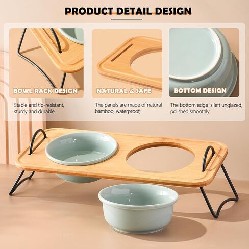 Elevated Cat Bowls, Raised Cat Bowl for Indoor, Small Dog Food Bowls for Puppy Whisker Friendly Tilted Dishes with Metal Stand, Protect Pet's Spines Bowl with Handle (1 Set 2 Bowls, Wooden) in Kuwait
