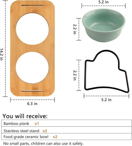 Elevated Cat Bowls, Raised Cat Bowl for Indoor, Small Dog Food Bowls for Puppy Whisker Friendly Tilted Dishes with Metal Stand, Protect Pet's Spines Bowl with Handle (1 Set 2 Bowls, Wooden) in Kuwait