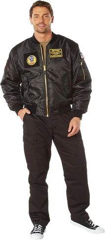 Rothco Flight Jacket with Patches - Iconic MA-1 Aviator Bomber Jacket - Black - Large in Saudi Arabia