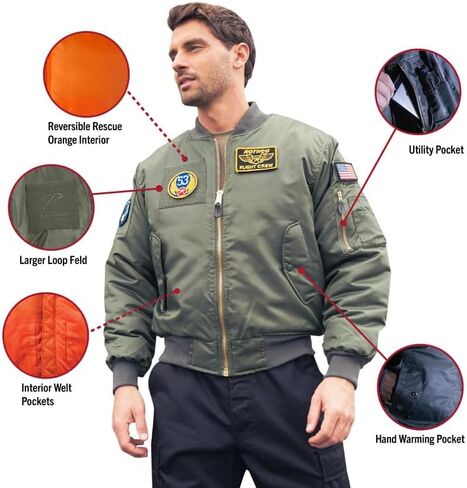 Rothco Flight Jacket with Patches - Iconic MA-1 Aviator Bomber Jacket - Black - Large in Saudi Arabia