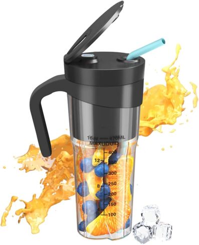 Portable Blender, Personal Blender for Shakes and Smoothies, 16 oz Personal Size Blender, Smoothie Blender with 6 Blades, BPA Free, USB Rechargeable, Juicer Blender with Straw, Black in Saudi Arabia