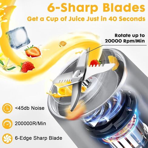 Portable Blender, Personal Blender for Shakes and Smoothies, 16 oz Personal Size Blender, Smoothie Blender with 6 Blades, BPA Free, USB Rechargeable, Juicer Blender with Straw, Black in Saudi Arabia