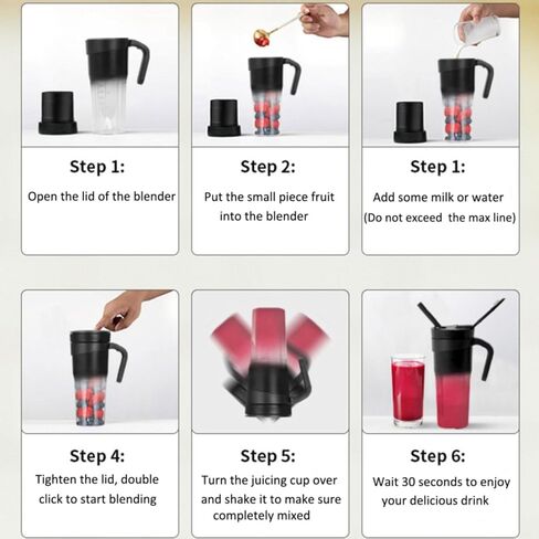 Portable Blender, Personal Blender for Shakes and Smoothies, 16 oz Personal Size Blender, Smoothie Blender with 6 Blades, BPA Free, USB Rechargeable, Juicer Blender with Straw, Black in Saudi Arabia