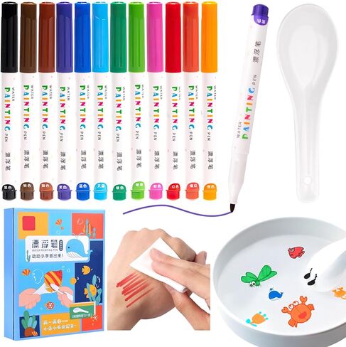 مجموعة أقلام الرسم المائي السحرية للأطفال من SAYEEC، قلم حبر عائم سحري مع ملعقة، 12 لونًا، قلم سبورة بيضاء قابل للمسح الجاف، أقلام رسم خربش مائية ملونة سحرية، هدايا مثالية للأولاد والبنات in Kuwait