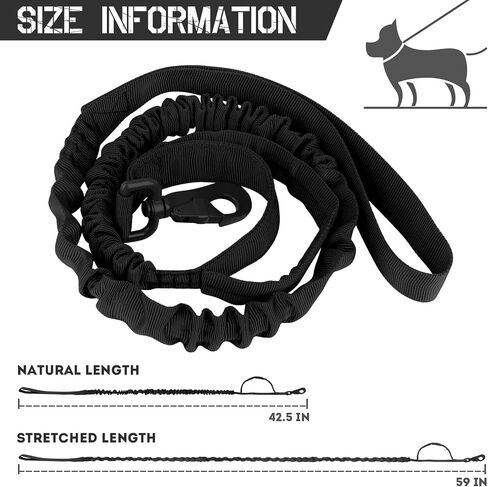 Tactical Dog Leash, Heavy Duty Dog Leash Bungee for Medium and Large Dogs, No Pull Dog Leash for Shock Absorption, 4FT Military Dog Leash with 2 Control Handles Training Leash in Saudi Arabia