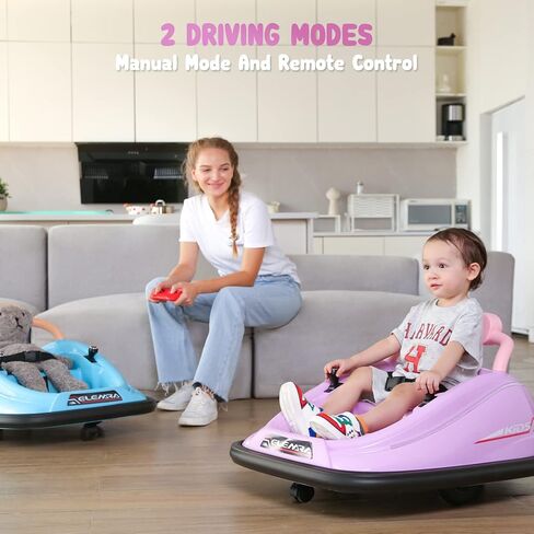 سيارة ممتصة للصدمات للأطفال الصغار من إليمارا، سيارة ممتصة للصدمات كهربائية 12 فولت مع وضعين للقيادة، جهاز تحكم عن بعد، حزام أمان، أضواء LED وملصقات يدوية للأطفال (أرجواني)، كبير in Kuwait