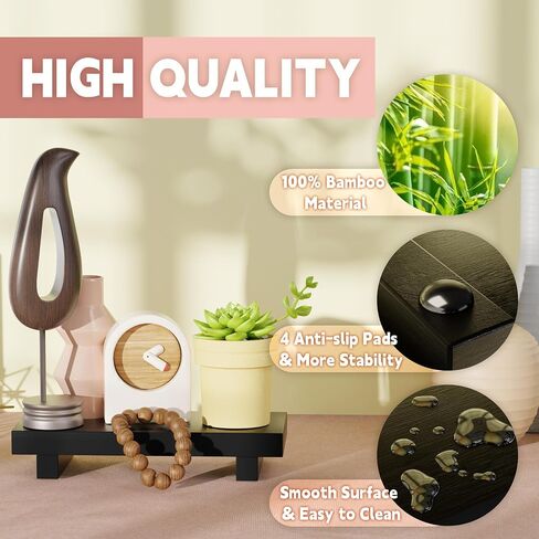 Kitchen Soap Tray Decor, Bamboo Pedestal Stand Risers for Display Decorative, Black Sink Tray for Kitchen Decor and Accessories, Dish Soap Holder Kitchen Counter Tray 8.7" x 3.5" x 1.6" in Saudi Arabia