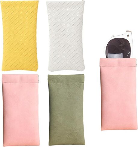 4 PCS Portable Sunglass Eyeglass Case, Leathe Soft Sunglass Pouch Easy To Use Anti-Scratch Organizer Bag Squeeze Top Leather Glasses Pouch for Women and Men（Pink-Green-Light Yellow-Light Gray） in Saudi Arabia