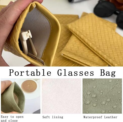 4 PCS Portable Sunglass Eyeglass Case, Leathe Soft Sunglass Pouch Easy To Use Anti-Scratch Organizer Bag Squeeze Top Leather Glasses Pouch for Women and Men（Pink-Green-Light Yellow-Light Gray） in Saudi Arabia