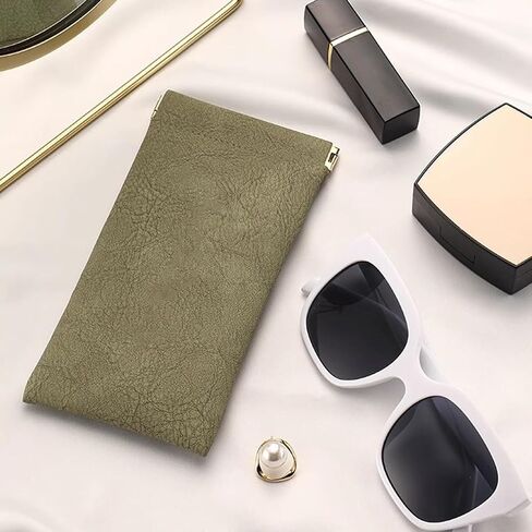 4 PCS Portable Sunglass Eyeglass Case, Leathe Soft Sunglass Pouch Easy To Use Anti-Scratch Organizer Bag Squeeze Top Leather Glasses Pouch for Women and Men（Pink-Green-Light Yellow-Light Gray） in Saudi Arabia