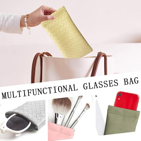 4 PCS Portable Sunglass Eyeglass Case, Leathe Soft Sunglass Pouch Easy To Use Anti-Scratch Organizer Bag Squeeze Top Leather Glasses Pouch for Women and Men（Pink-Green-Light Yellow-Light Gray） in Saudi Arabia