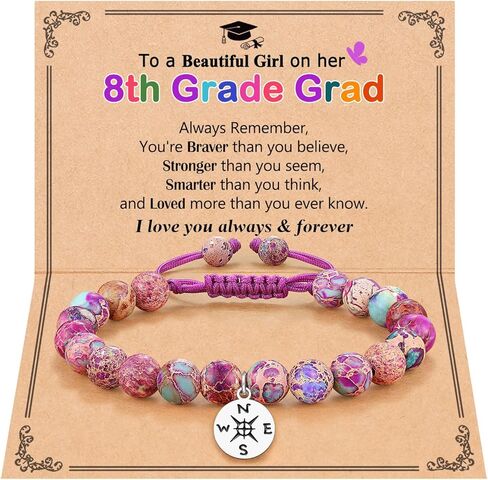 Natural Colorful Stone Ajustable Compass Bracelet - 8th 5th Grade Kindergarten High School Graduation Gifts for Girls Friend Daughter Granddaughter Niece in Saudi Arabia