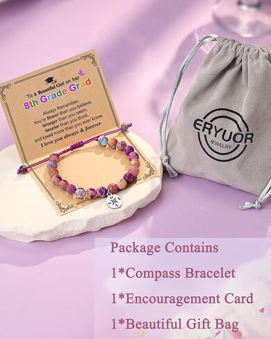 Natural Colorful Stone Ajustable Compass Bracelet - 8th 5th Grade Kindergarten High School Graduation Gifts for Girls Friend Daughter Granddaughter Niece in Saudi Arabia