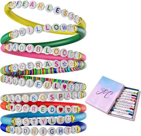 Ava Riley Friendship Bracelets Set - Initial Stackable Charm Bracelet String Gift Ideas - 26 Letter 9PCS Elastic Bracelets Songs Album Jewelry Gifts in Kuwait