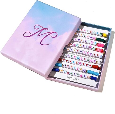 Ava Riley Friendship Bracelets Set - Initial Stackable Charm Bracelet String Gift Ideas - 26 Letter 9PCS Elastic Bracelets Songs Album Jewelry Gifts in Kuwait