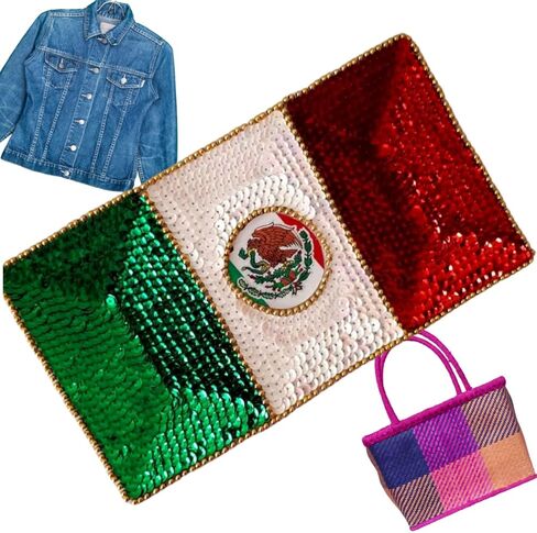 رقعة علم المكسيك، زخرفة الترتر بالعلم المكسيكي، بانديرا المكسيك، زينة العلم المكسيكي، رقعة العلم الخياطة، رقعة سترة الدنيم المكسيكية in Kuwait