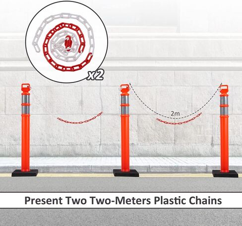 3 Pack Delineator Post Set, 45" Orange Traffic Delineator Post Cone with 10lbs Rubber Base, Safety Cones with 2 Reflective Tapes and Red & White Plastic Chains for Parking Lot in Saudi Arabia