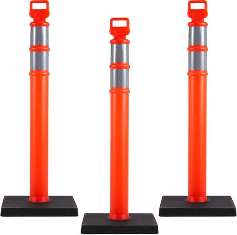 3 Pack Delineator Post Set, 45" Orange Traffic Delineator Post Cone with 10lbs Rubber Base, Safety Cones with 2 Reflective Tapes and Red & White Plastic Chains for Parking Lot in Saudi Arabia