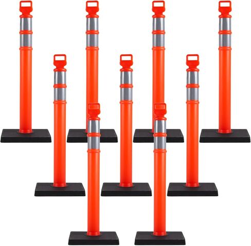 3 Pack Delineator Post Set, 45" Orange Traffic Delineator Post Cone with 10lbs Rubber Base, Safety Cones with 2 Reflective Tapes and Red & White Plastic Chains for Parking Lot in Saudi Arabia