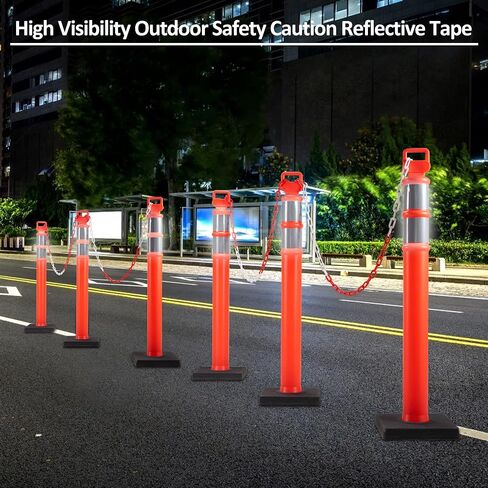 3 Pack Delineator Post Set, 45" Orange Traffic Delineator Post Cone with 10lbs Rubber Base, Safety Cones with 2 Reflective Tapes and Red & White Plastic Chains for Parking Lot in Saudi Arabia