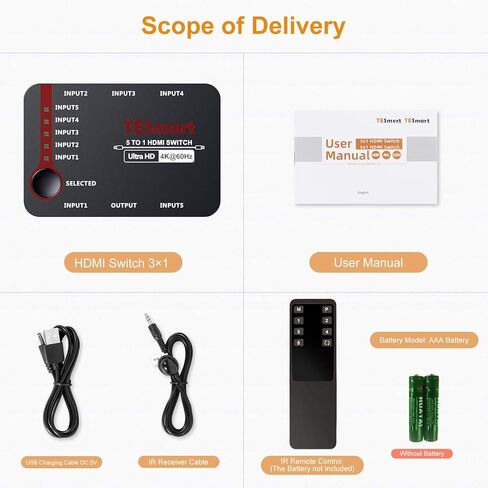 محول HDMI 5x1 من TESmart، 5 في 1 خارج 4K@60 هرتز، محول HDMI CEC والتبديل التلقائي مع جهاز التحكم عن بعد بالأشعة تحت الحمراء، 5 منافذ HDMI محدد متوافق مع HDTV DVD Xbox PS4/PS5 Apple Roku TV in Kuwait